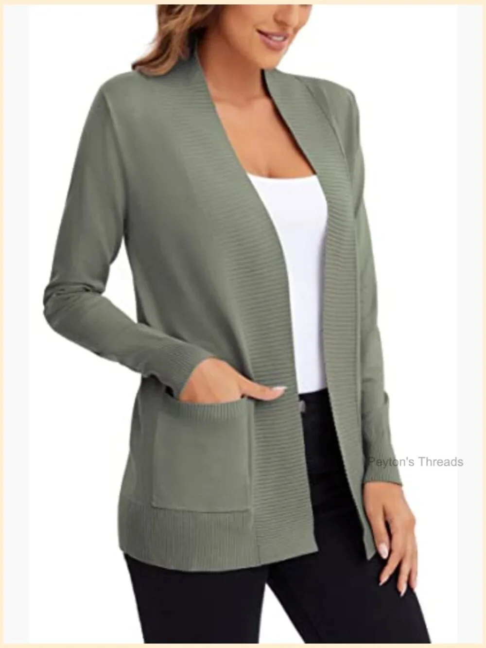 Lightweight Open Front Knit Cardigan Sweater Long Sleeve with Pocket